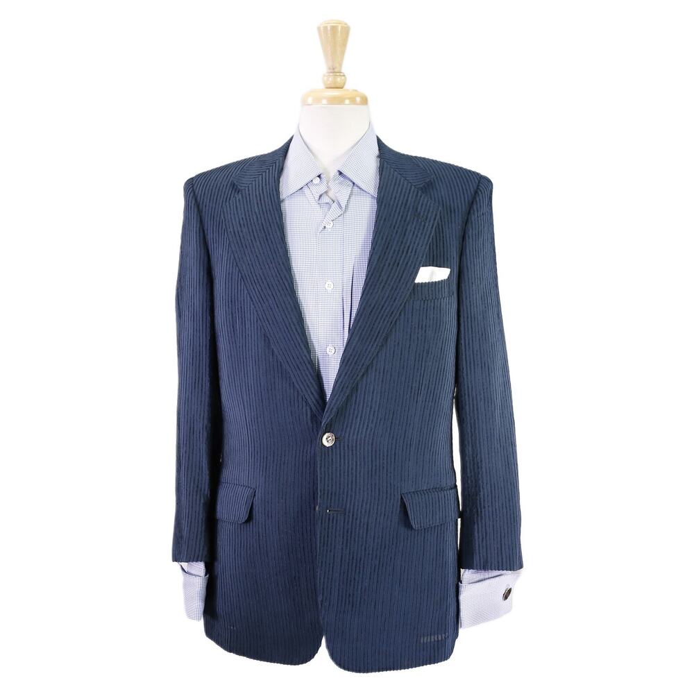 Chester Barrie Turquoise Blue 100% Silk Ribbed Knit 2-Btn Blazer Jacket 38S